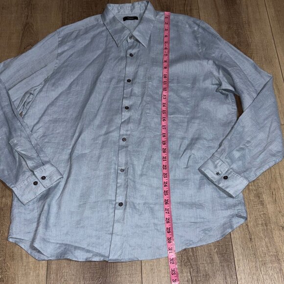 Theory Irving Shirt Mens XXL Blue Precise Linen Long Sleeve - Picture 8 of 10